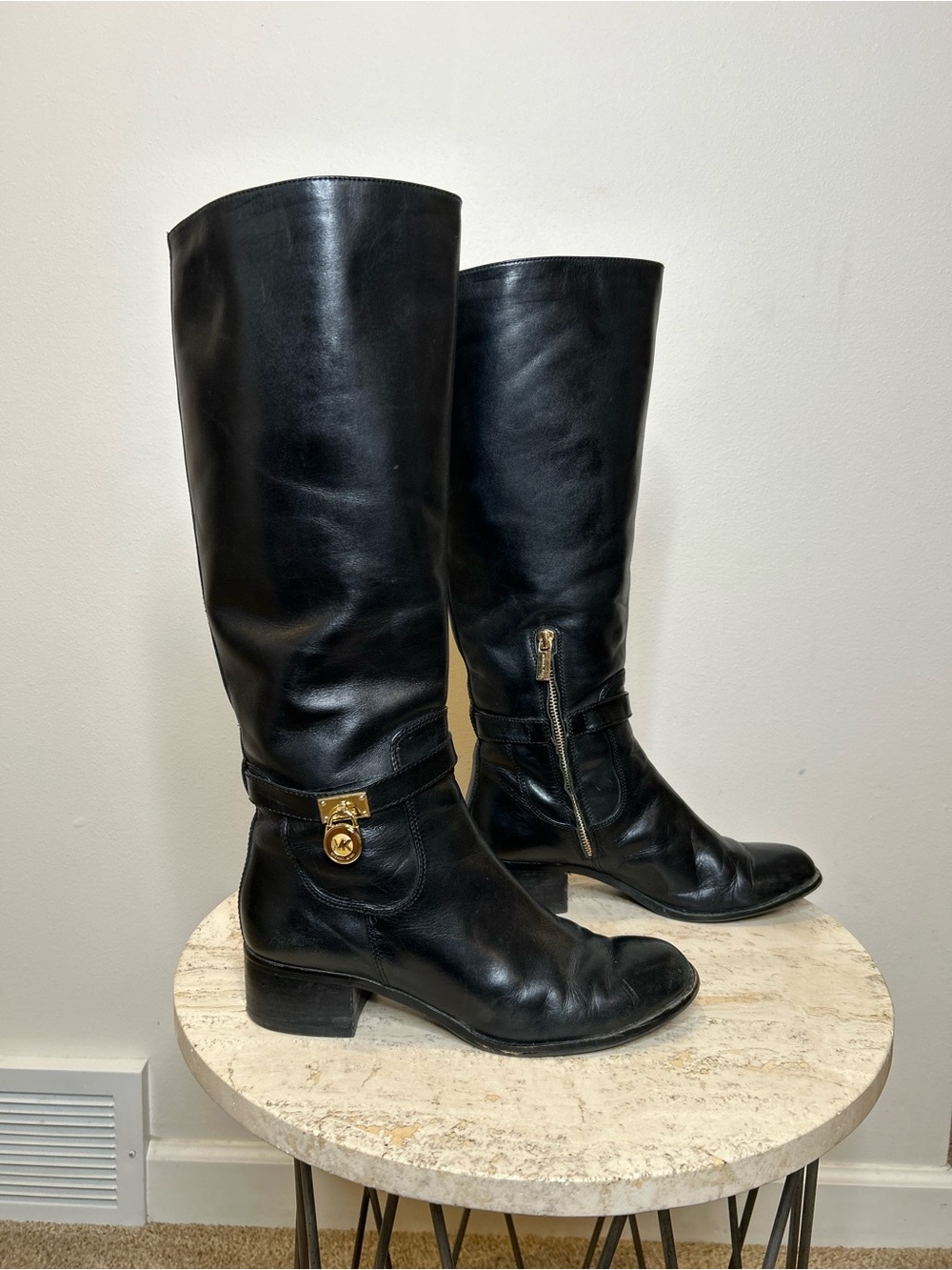 Michael Kors Black Leather Knee-High Riding Boots Size 8.5M